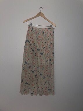 CATO Flowy Floral Maxi Skirt - Cream with Pink & Blue Flowers